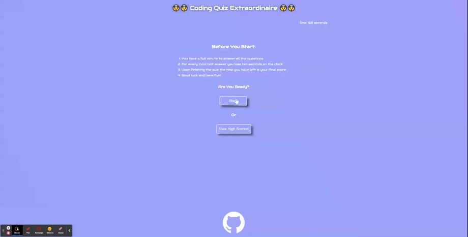 Coding Quiz landing page